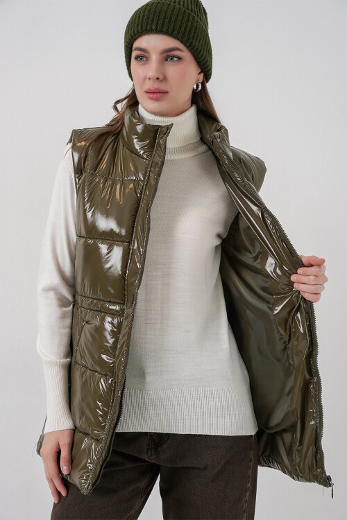 Kadın Parlak Şişme Yelek 5218 - Haki