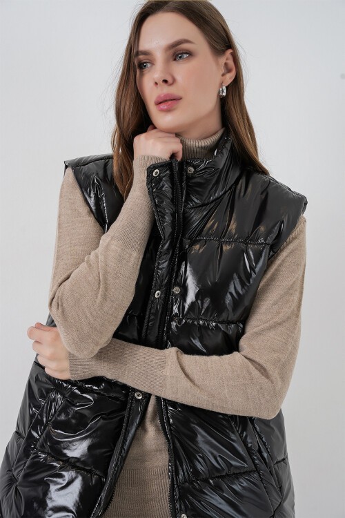 Kadın Parlak Şişme Yelek 5218 - Siyah