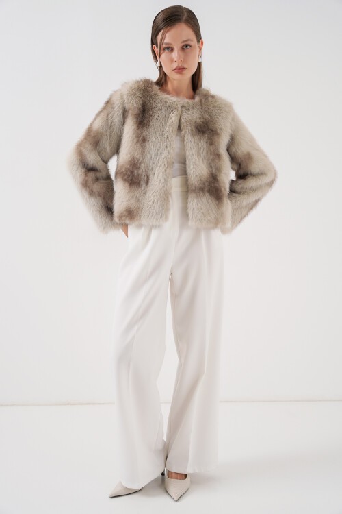 Kadın Peluş Kürk Mont 5225 - Bej