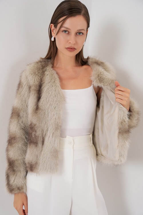 Kadın Peluş Kürk Mont 5225 - Bej