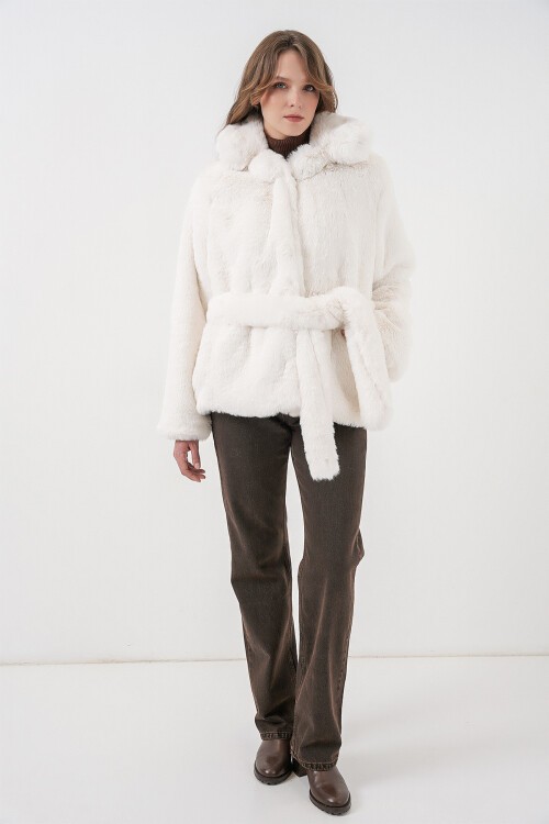 Kadın Peluş Kürk Mont 5234 - Ekru