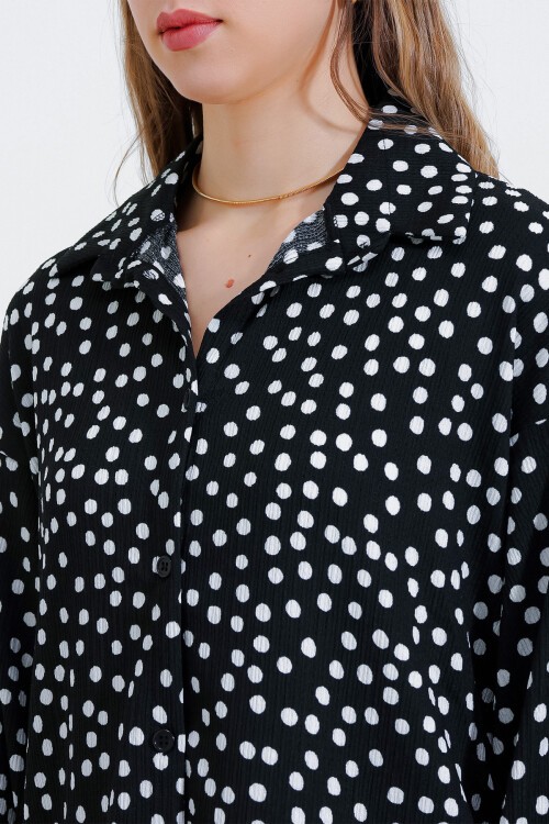 Kadın Puantiyeli Siyah Ekru Örme İkili Takım 5858