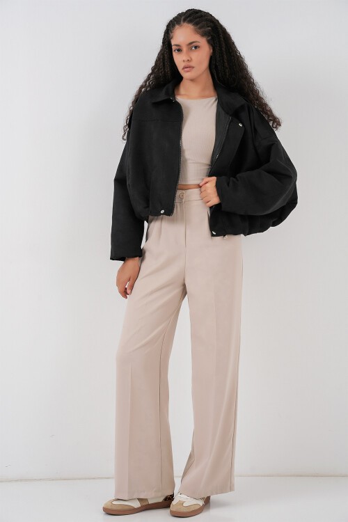 Kadın Siyah Oversize Süet Ceket 1055