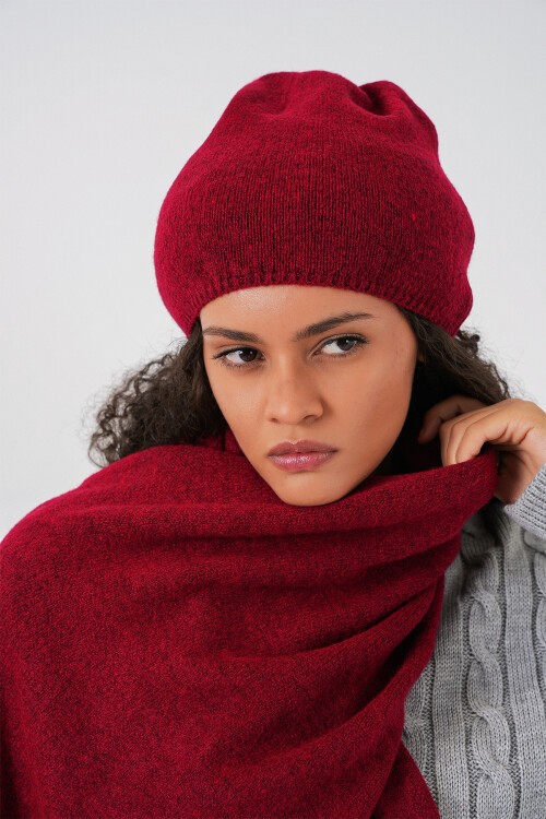 Kadın Triko Atkı Bere 15939 - Bordo