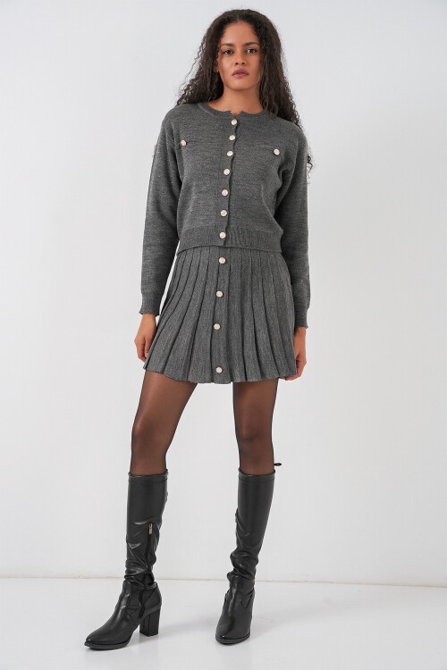 Kadın Triko Hırka Etek İkili Takım 15942 - Antrasit