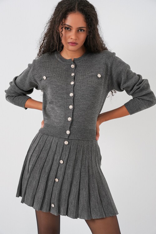 Kadın Triko Hırka Etek İkili Takım 15942 - Antrasit