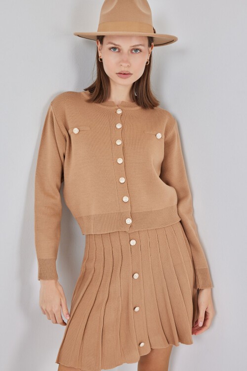 Kadın Triko Hırka Etek İkili Takım 15942 - Bisküvi