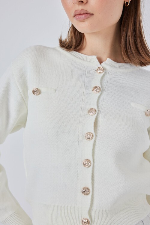 Kadın Triko Hırka Etek İkili Takım 15942 - Ekru