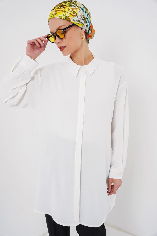 Kadın Uzun Gömlek Tunik 5945 - Beyaz