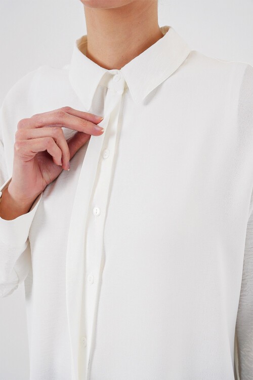 Kadın Uzun Gömlek Tunik 5945 - Beyaz