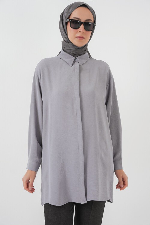 Kadın Uzun Gömlek Tunik 5945 - Gri