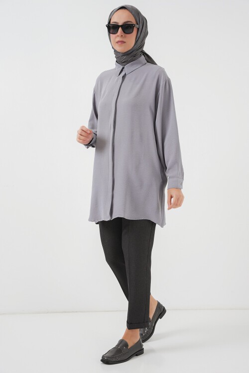 Kadın Uzun Gömlek Tunik 5945 - Gri