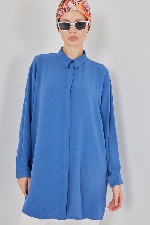 Kadın Uzun Gömlek Tunik 5945 - Saks