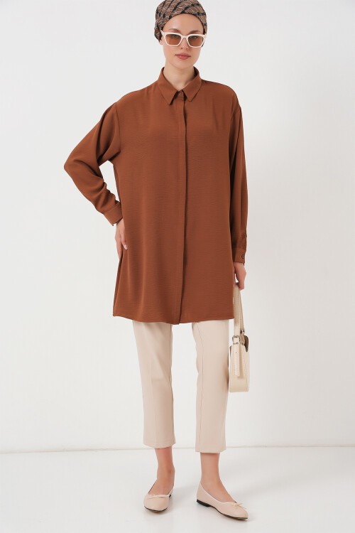 Kadın Uzun Gömlek Tunik 5945 - Taba