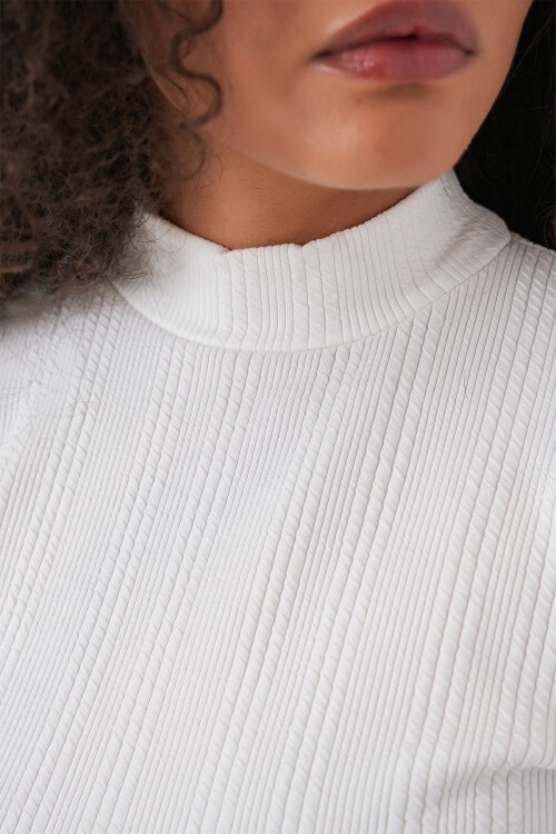 Kadın Uzun Kollu Fitilli Body 976 - Beyaz