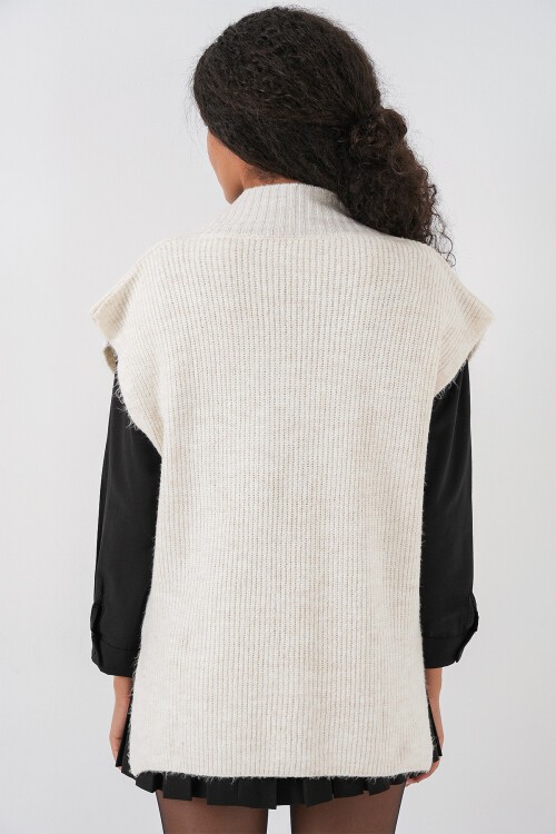 Kadın V Yaka Triko Süveter 15925 - Ekru