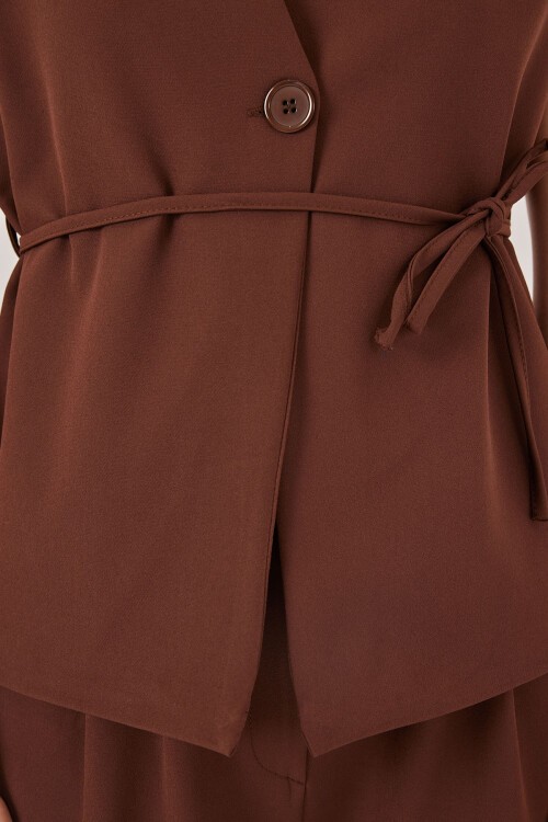 Kadın Yelek Pantolon Kumaş Takım 30050 - Kahverengi