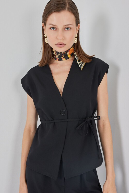 Kadın Yelek Pantolon Kumaş Takım 30050 - Siyah