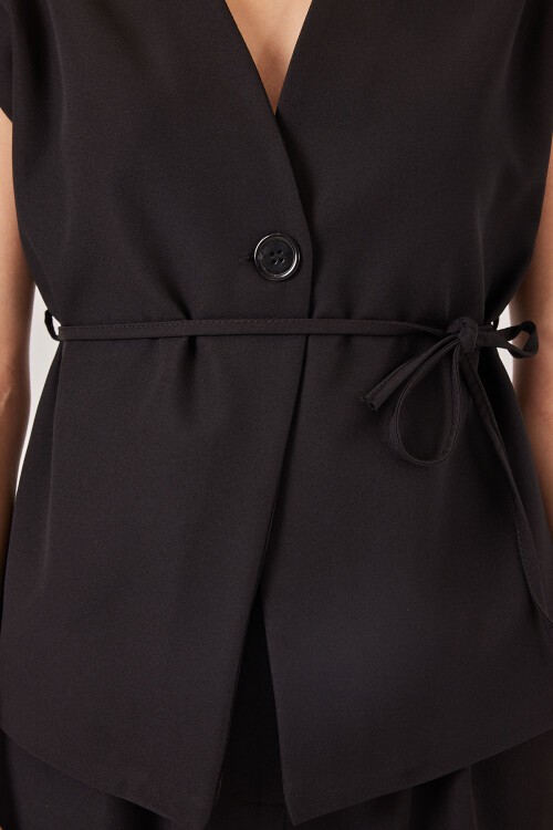 Kadın Yelek Pantolon Kumaş Takım 30050 - Siyah