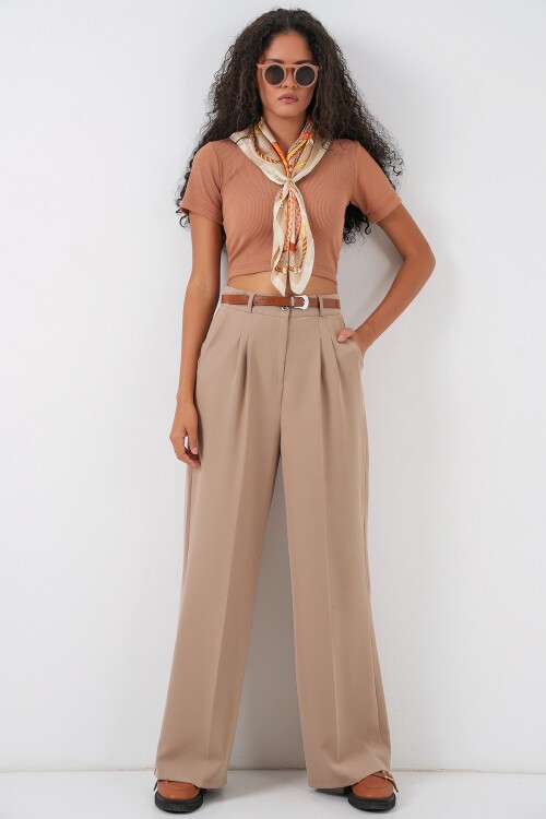 Kadın Yüksek Bel Palazzo Pantolon 30051 - Bej
