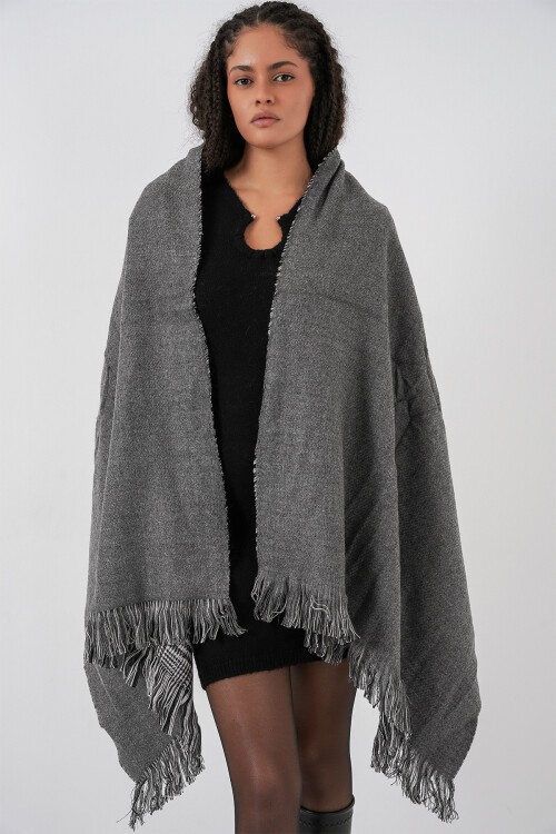 Kadın Yumuşak Dokulu Kalın Şal Atkı 15951 - Antrasit
