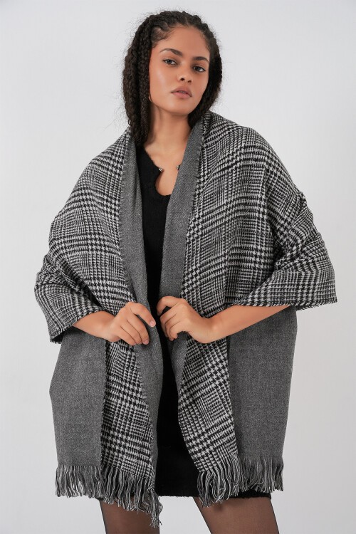 Kadın Yumuşak Dokulu Kalın Şal Atkı 15951 - Antrasit