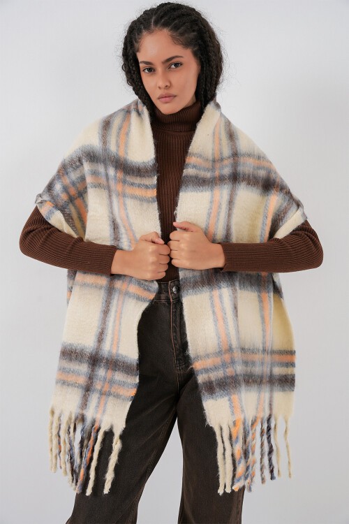 Kadın Yumuşak Dokulu Kalın Şal Atkı 15951 - C. Bej