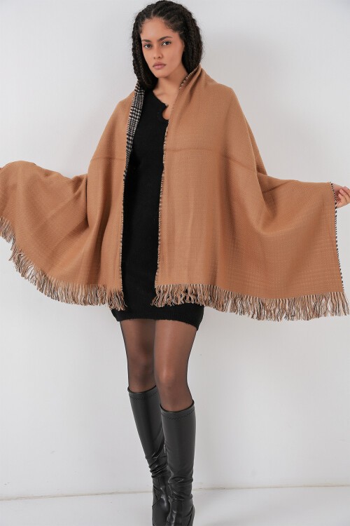 Kadın Yumuşak Dokulu Kalın Şal Atkı 15951 - Camel