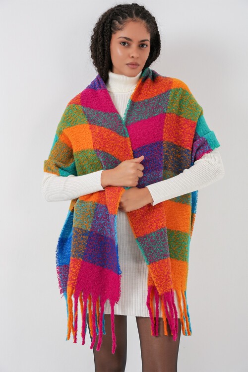 Kadın Yumuşak Dokulu Kalın Şal Atkı 15951 - Fuşya