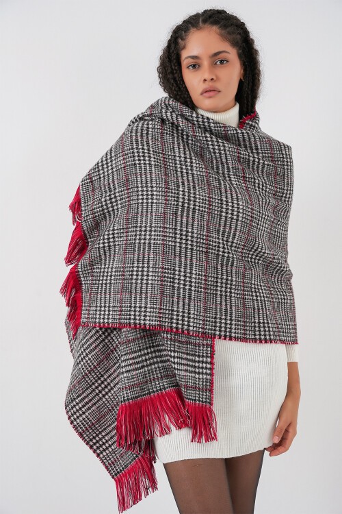 Kadın Yumuşak Dokulu Kalın Şal Atkı 15951 - Kırmızı