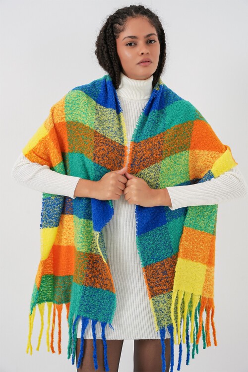 Kadın Yumuşak Dokulu Kalın Şal Atkı 15951 - Sarı