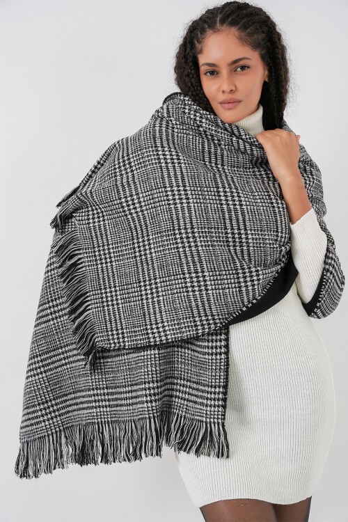 Kadın Yumuşak Dokulu Kalın Şal Atkı 15951 - Siyah