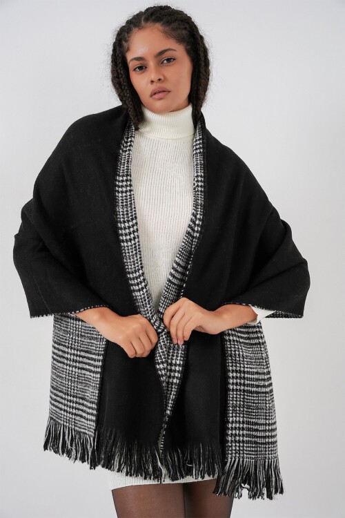 Kadın Yumuşak Dokulu Kalın Şal Atkı 15951 - Siyah
