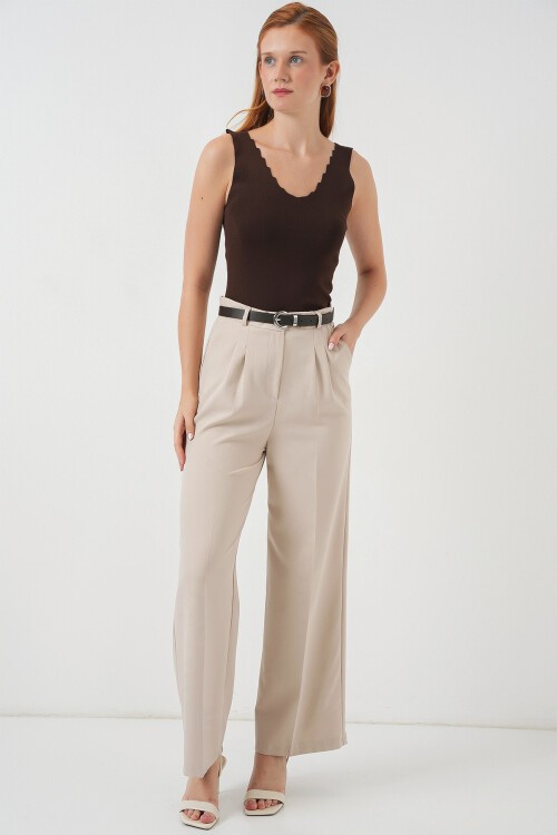 Kadın Zikzaklı V Yaka Bluz 15930 - Kahverengi