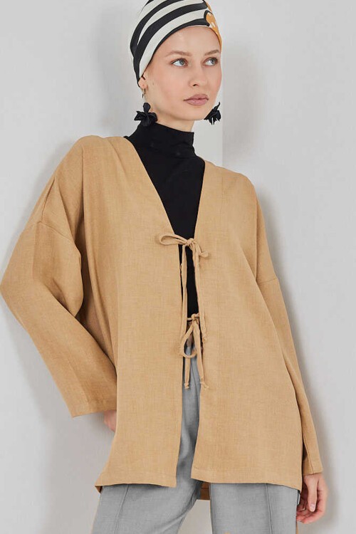 Keten Tesettür Kimono 5968 - Camel