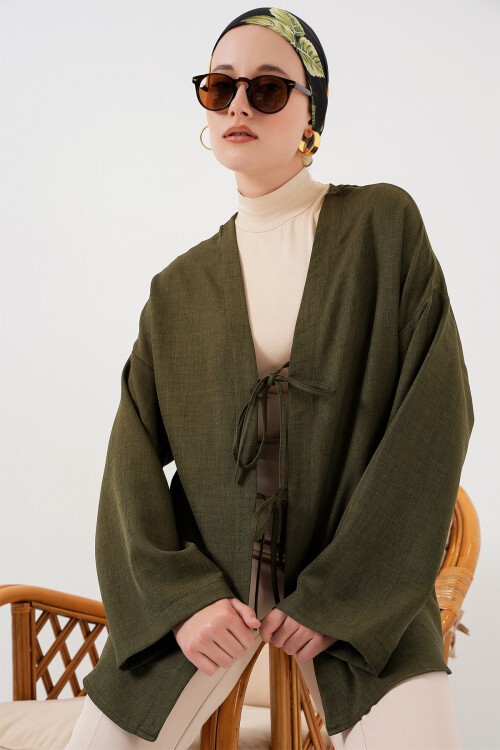 Keten Tesettür Kimono 5968 - Haki