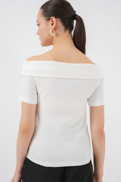 Kurdele Detaylı Örme Bluz 949 - Beyaz