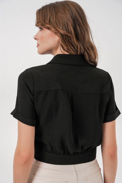 Merterium 0663 Crop Ceket - Siyah