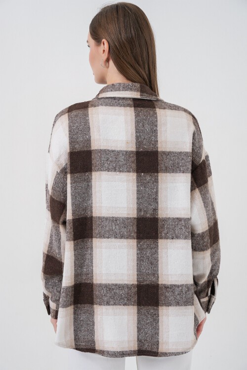 Merterium 3854 Ekose Desen Çift Cepli Gömlek - Bisküvi