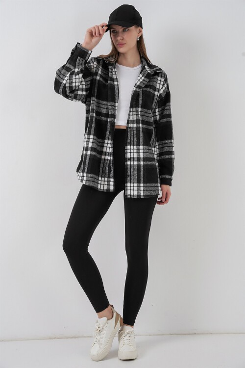 Merterium 3854 Ekose Desen Çift Cepli Gömlek - D. Siyah