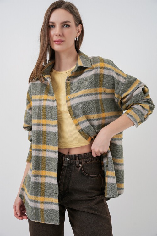 Merterium 3854 Ekose Desen Çift Cepli Gömlek - E.Yeşil