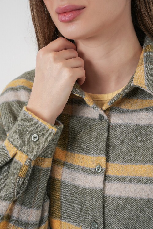 Merterium 3854 Ekose Desen Çift Cepli Gömlek - E.Yeşil