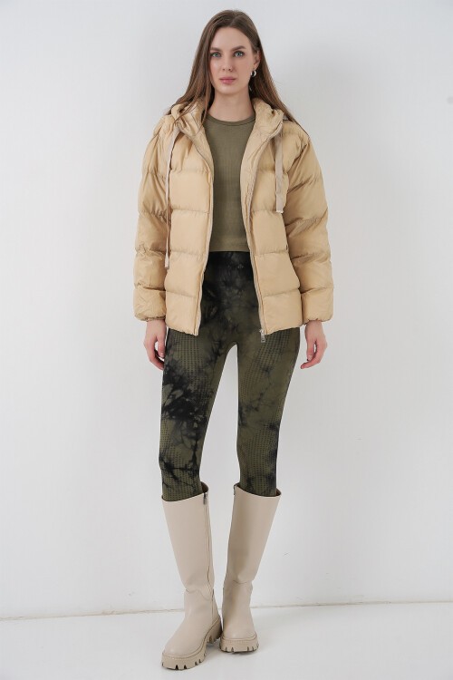 Merterium 5117 Kapşonlu Şişme Mont - Vizon