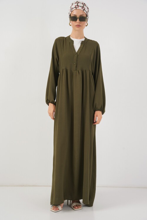 Merterium Kadın Uzun Tesettür Elbise 2525 - Haki