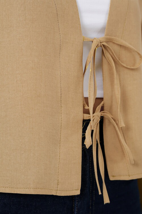 Önü Bağlamalı Keten Kimono 960 - Bisküvi