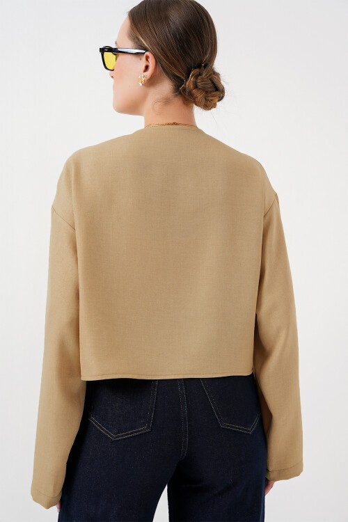 Önü Bağlamalı Keten Kimono 960 - Bisküvi