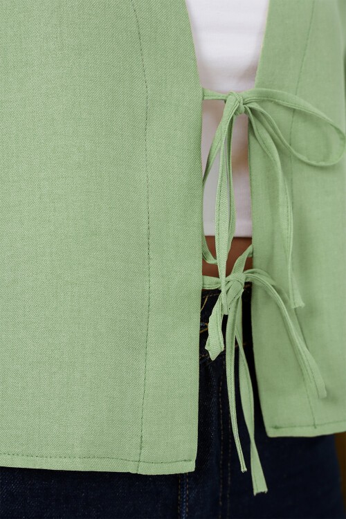 Önü Bağlamalı Keten Kimono 960 - E.Yeşil
