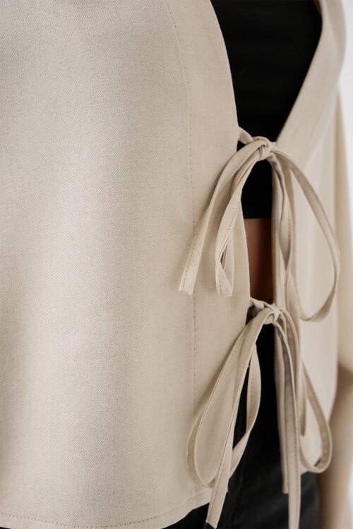Önü Bağlamalı Keten Kimono 960 - Ekru