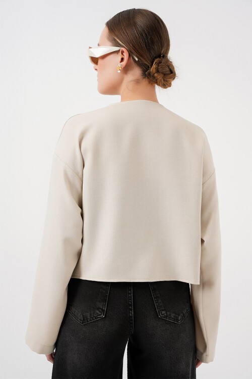 Önü Bağlamalı Keten Kimono 960 - Ekru