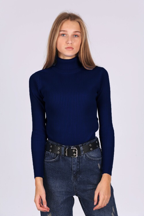 10311 Balıkçı Yaka Triko Kazak - İndigo